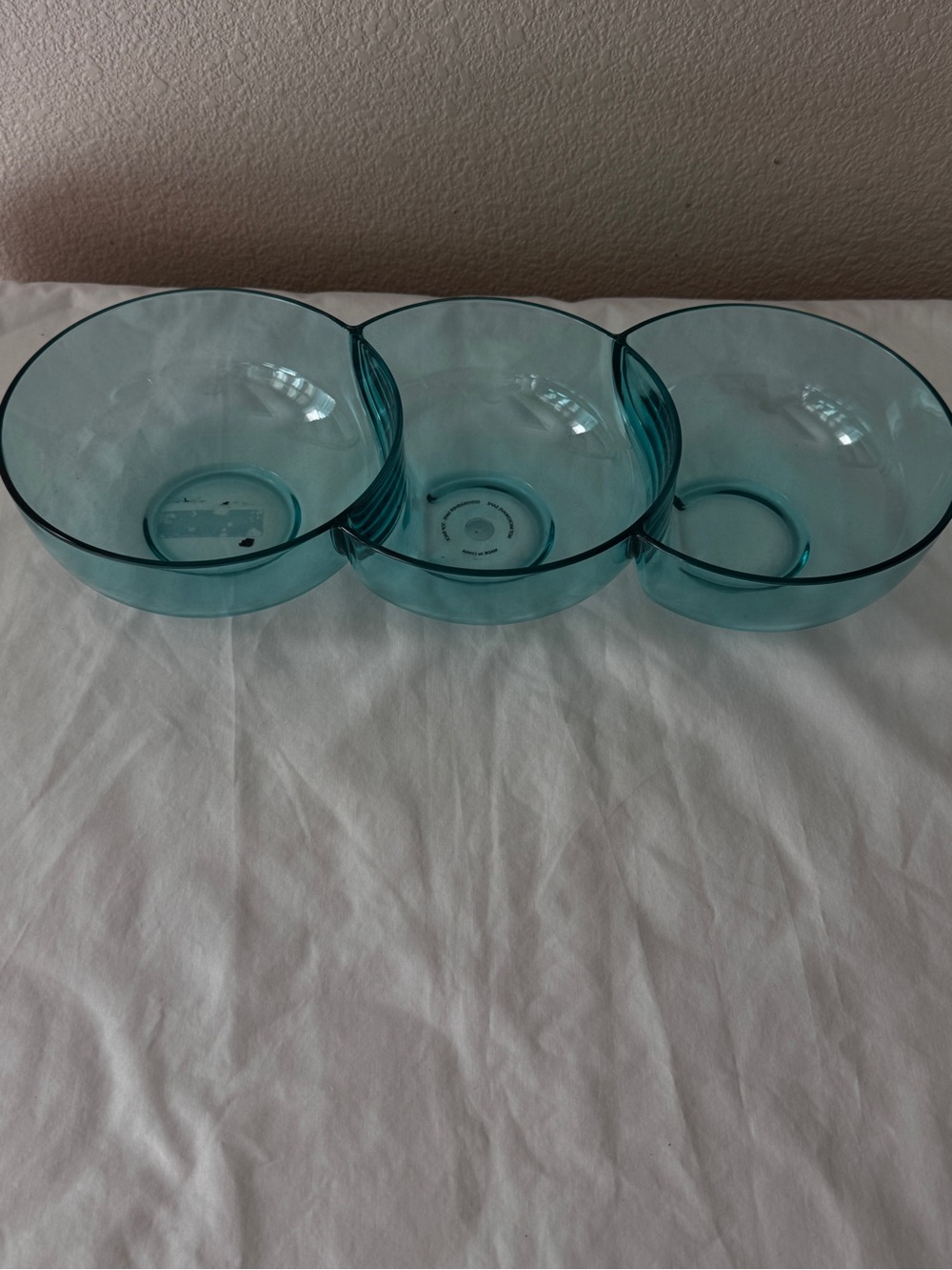 Trio of Translucent Teal Glass Serving Bowls